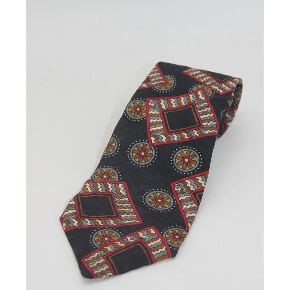 Oscar De La Renta Couture Collection Abstract Multicolor Geometric Tie USA Silk